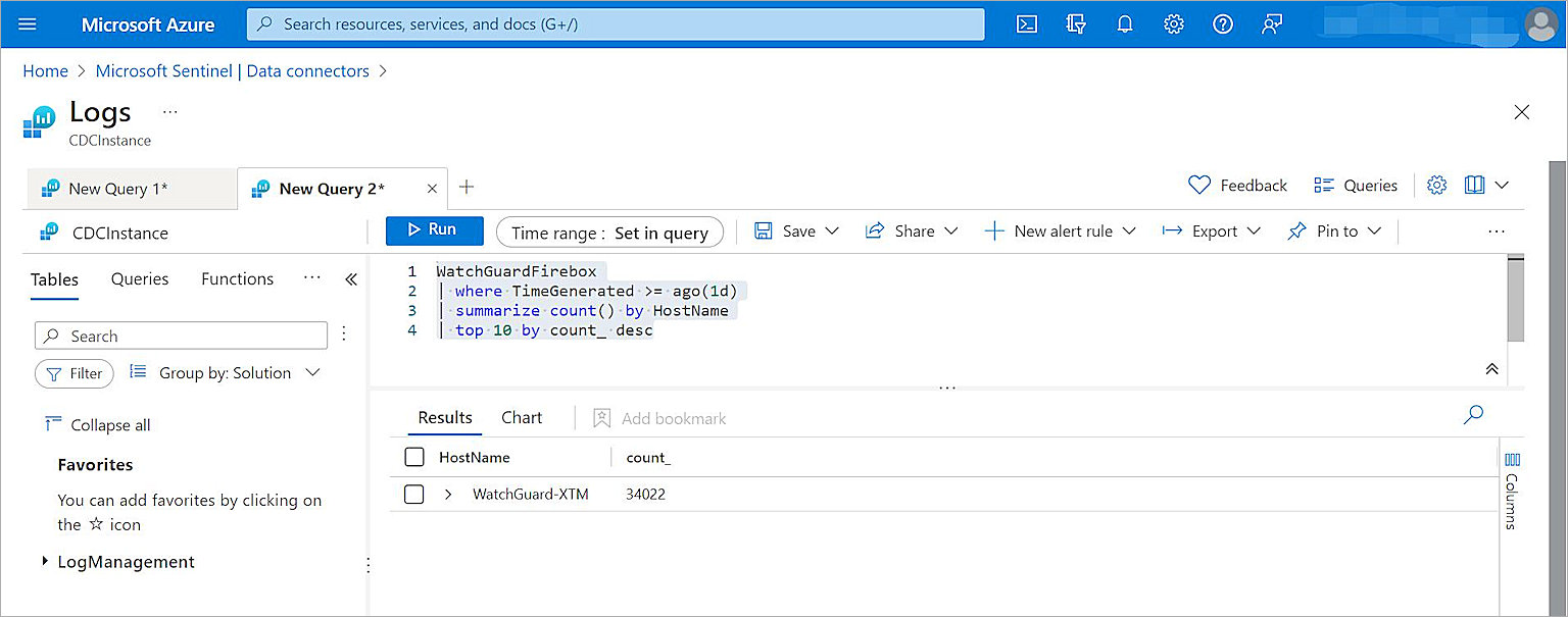 Screen shot of the query